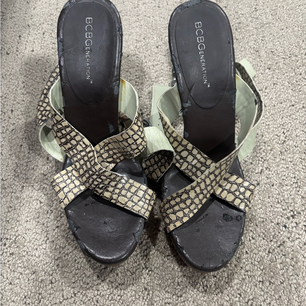 BCBGeneration Strappy Heels - Black and Beige